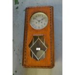20th Century oak cased Vienna style wall clock with circular dial, Arabic numerals and two train
