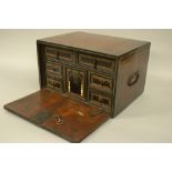 Small 17th / 18th Century Indo Portuguese teak padouk wood and ivory line inlaid table cabinet,