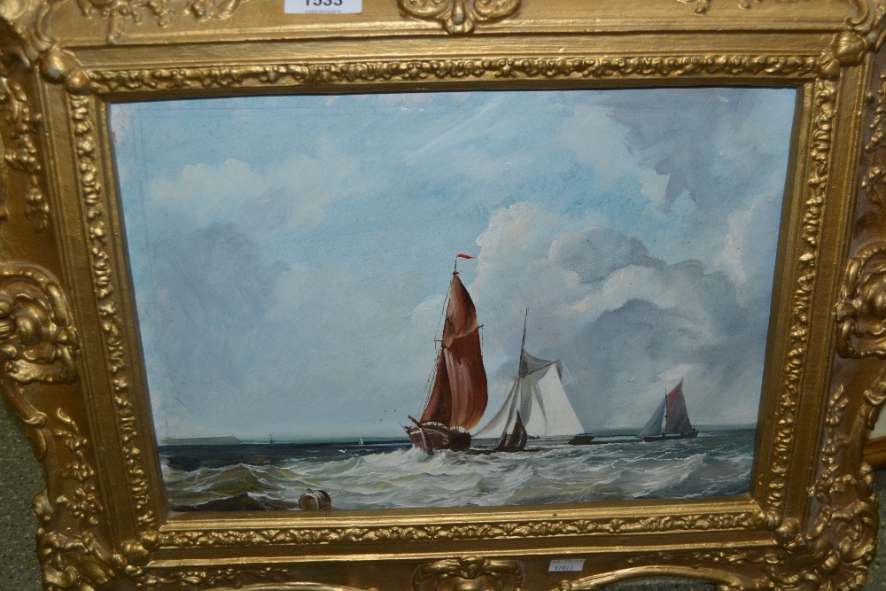 Robert Dumont Smith, oil on board, coastal scene with sailing vessels, signed, 10ins x 14ins, gilt