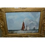 Robert Dumont Smith, oil on board, coastal scene with sailing vessels, signed, 10ins x 14ins, gilt