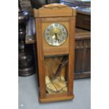 Early 20th Century Continental oak Vienna style wall clock, the gilt and silvered dial with Arabic