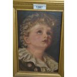 19th Century oil on millboard, portrait of bubbles, after Millais, 9ins x 6ins