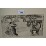 After Sir Lawrence Alma Tadema, etching, Roman figures on a coastal terrace, 15ins x 21ins,