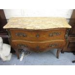 French Louis XV style kingwood floral marquetry inlaid ormolu mounted bombe commode with a marble