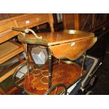 1970's Marquetry inlaid wooden and gilt metal trolley