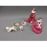 Royal Doulton figure, ' Monica ' HN1467, two Coalport figures of ladies, ' Valerie ' and ' Mary ',