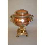 Early 19th Century copper Samovar with brass tap and turned wooden handles