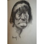 John Hassall, charcoal on board, head of a South American Indian, signed and unframed