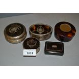 Three various silver and pique work trinket boxes, a tortoiseshell and yellow metal inlaid