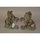 Pair of small patinated spelter Marli horse groups