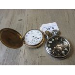 Jaeger le Coultre, nickel plated open face pocket watch with War Department markings, together