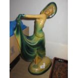Large 1920's painted pottery figure of an elegant lady dancing, inscribed verso J. Chapman & Co.,
