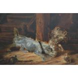 Attributed to George Armfield, 19th Century oil on millboard, study of terriers ratting, 11.5ins x