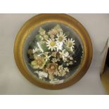 19th Century circular shell work picture of flowers