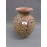 Large modern pottery vase with pierced and scroll work decoration