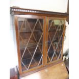 19th Century mahogany bureau bookcase having a moulded key pattern cornice above two astragal glazed