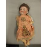 Heubach & Koppelsdorf, large German bisque headed doll with sleeping eyes, open mouth and two teeth,