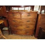 Large 19th Century mahogany bow front chest of two short and three long drawers with oval brass