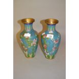 Pair of Chinese cloisonne baluster form vases with floral decoration (at fault)