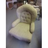 Small Victorian button upholstered nursing chair and a late Victorian walnut nursing chair with