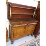 Late Regency mahogany chiffonier, the boarded shelf back with lyre shaped ends and a gadroon