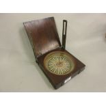 George III mahogany and brass mounted compass with integral sighting mechanism, the painted dial