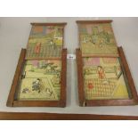 Pair of early 20th Century Chinese leather mounted theatrical double pictures Wear and damage as