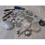 Bag containing a collection of silver jewellery, medallions, fruit knife etc.