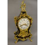 Reproduction French floral painted black lacquer and gilt brass mounted bracket clock complete