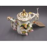 19th Century Royal Rockingham Brameld porcelain watering can with floral encrusted decoration (minus