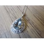 Art Deco style aquamarine and diamond tear drop pendant, the aquamarine approximately 2ct, the