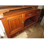 Edwardian mahogany line inlaid and crossbanded sideboard, having galleried mirrored back with turned