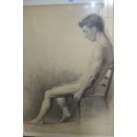 Late 19th Century pencil full length nude study of a reclining man, together with four other 20th