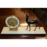 Art Deco mantel clock mounted with a figure of an antelope