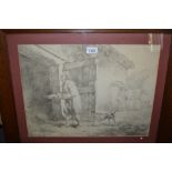 Pair of framed black and white engravings after Morland, together with a Pears print of a boy and