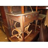 18th Century elm side table with a single drawer above a shaped frieze raised on turned pad supports