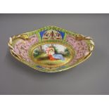 19th Century Vienna porcelain oval bowl painted with a lady and cherub, signed with beehive mark