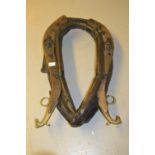 Brass mounted wooden and leather horses collar