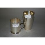 Victorian silver presentation beaker and a Birmingham silver Christening mug