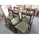 Set of six Regency mahogany dining chairs, the moulded rail backs above reeded uprights, drop-in