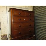 Victorian mahogany chest of two short and three long drawers with knob handles, plinth and low bun