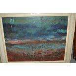 Mid 20th Century oil on board, abstract composition, inscribed to a label verso, Bram Bogart,