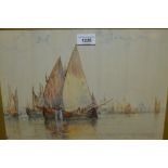 F.J. Aldridge, watercolour, study of sailing vessels in the Venice lagoon, signed, 10ins x 14.