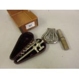 Nickel plated champagne tap in original box, together with an antique steel multi tool and another