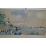 20th Century Venetian watercolour, study of various figures on the promenade with gondoliers,