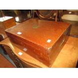 Early 20th Century mahogany canteen box (empty) together with a walnut brass bound writing box (at