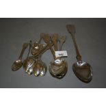 Part set of late Georgian silver Fiddle pattern flatware, comprising: basting spoon, four