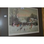 Helen Bradley, pair of artist signed proof coloured prints, winter scene and autumn river scene,