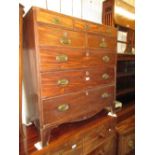19th Century mahogany line inlaid and crossbanded straight front chest of three short above two
