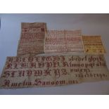 Group of four 19th Century childrens school samplers, unframed